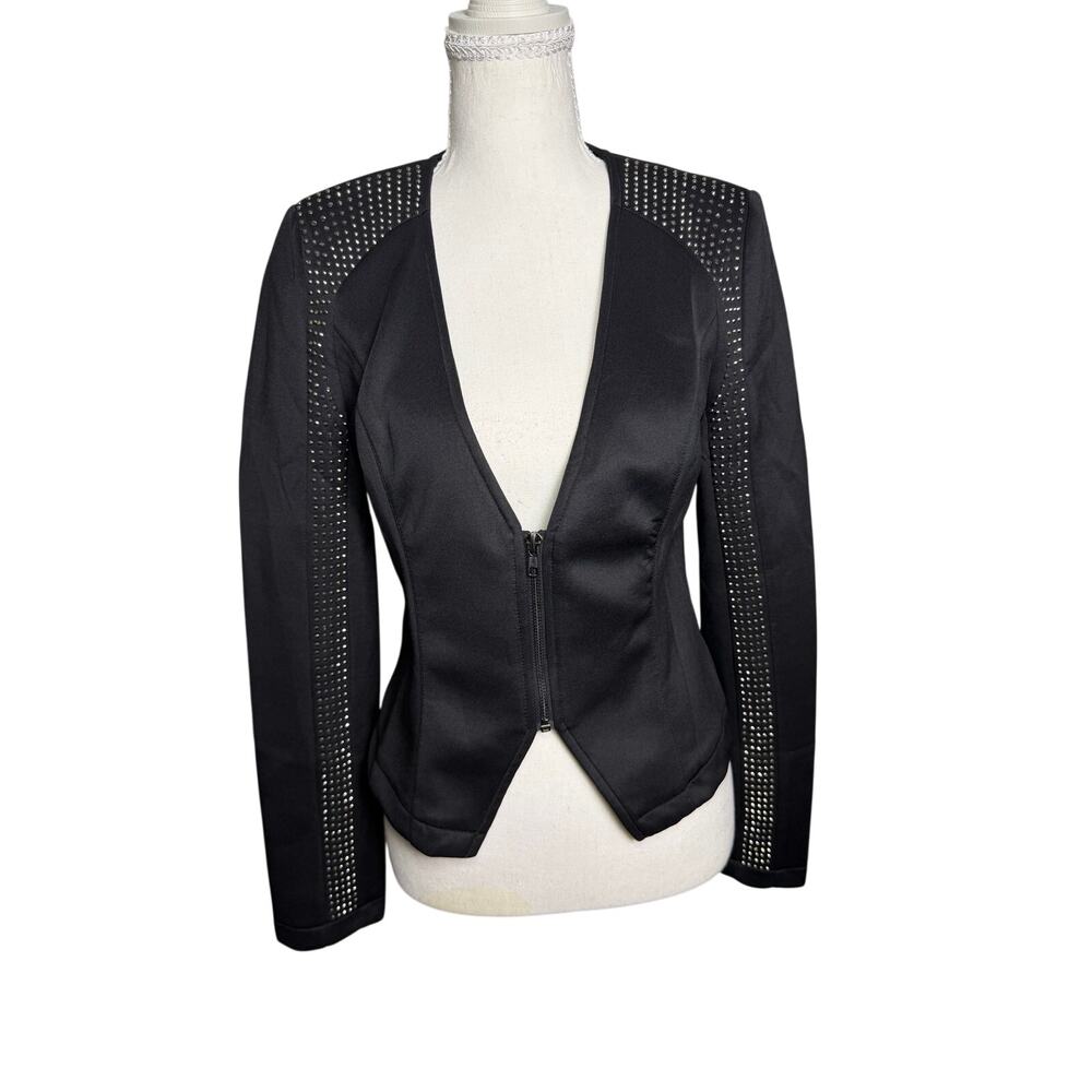 WOW Couture Black Studded Zip Front Blazer Jacket Rhinestone Detail